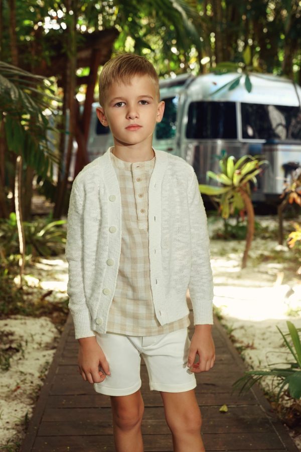 Beige Check Shirt by Motu For Sale - Image 3