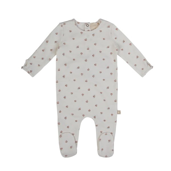 Peach lavender print footie + beanie by Citrine on Sale