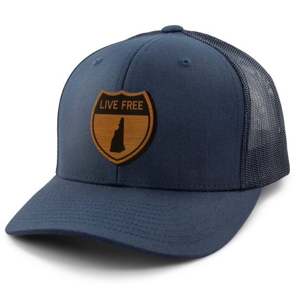 Live Free New Hampshire Road Sign Wood Grain Patch Classic Snapback Trucker Hat Fashion
