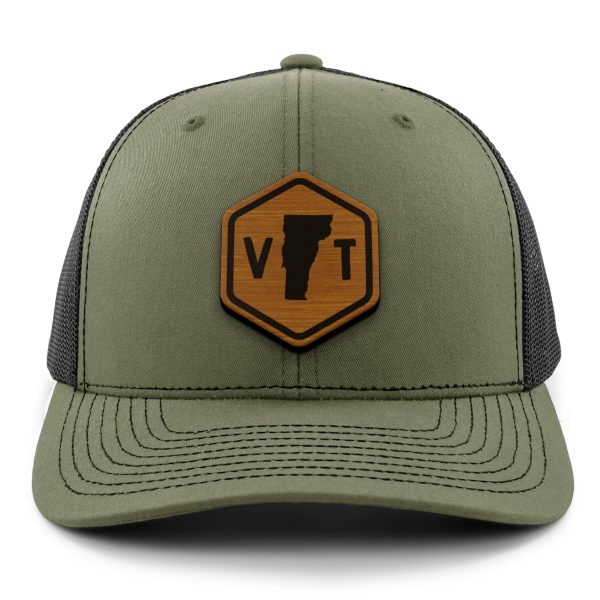Vermont State Sign Wood Grain Patch Classic Snapback Trucker Hat Cheap - Image 5