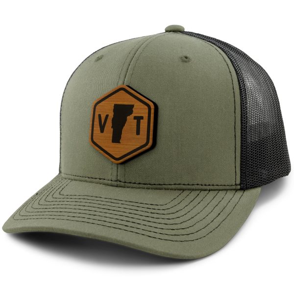 Vermont State Sign Wood Grain Patch Classic Snapback Trucker Hat Cheap - Image 4