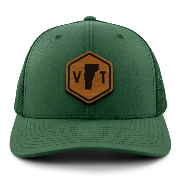 Vermont State Sign Wood Grain Patch Classic Snapback Trucker Hat Cheap - Image 2
