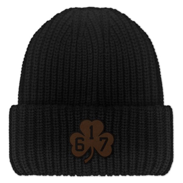 617 Shamrock Leather Patch Chunky Knit Winter Hat Online Sale - Image 2