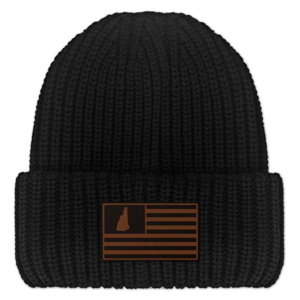 New Hampshire USA Flag Leather Patch Chunky Knit Winter Hat Online Hot Sale - Image 4
