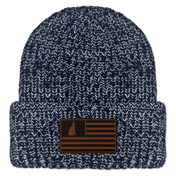New Hampshire USA Flag Leather Patch Chunky Knit Winter Hat Online Hot Sale