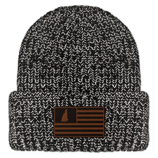 New Hampshire USA Flag Leather Patch Chunky Knit Winter Hat Online Hot Sale - Image 3