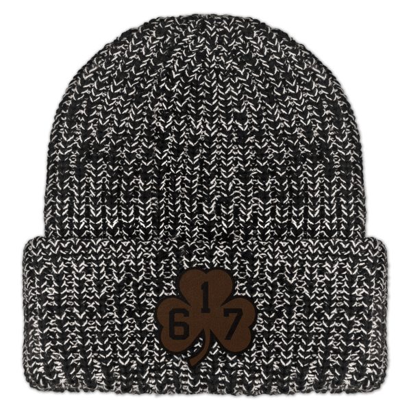 617 Shamrock Leather Patch Chunky Knit Winter Hat Online Sale